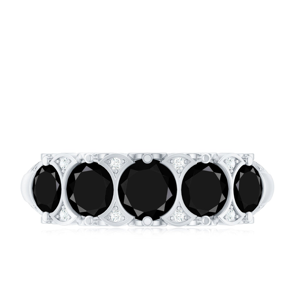 Vintage Inspired Black Onyx 5 Stone Anniversary Ring with Certificate