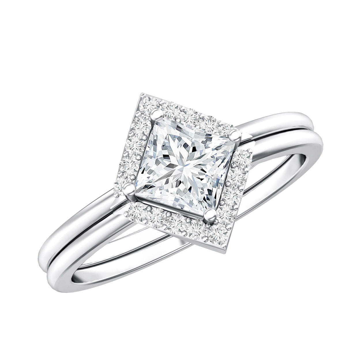 Certified Moissanite Princess Cut Wedding Ring Set for Women