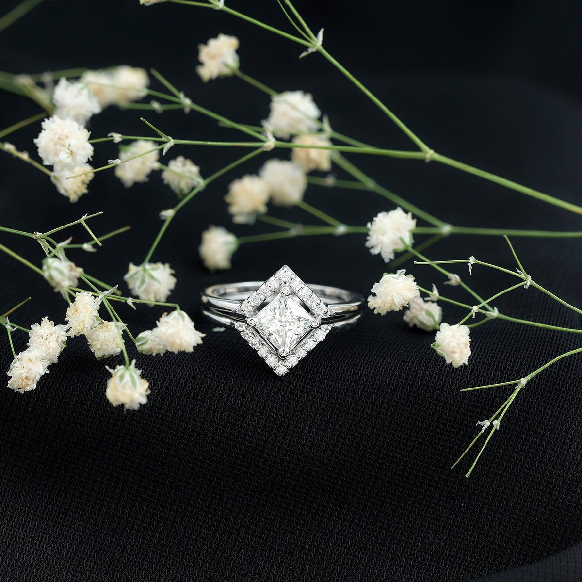 Certified Moissanite Princess Cut Wedding Ring Set for Women