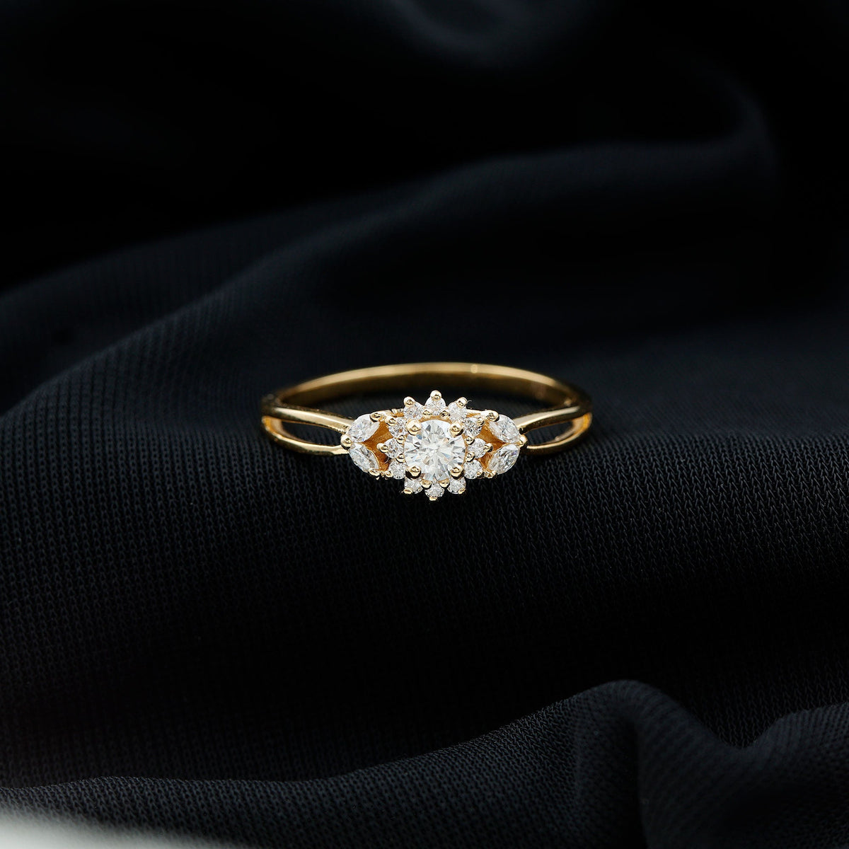 Certified Moissanite Flower Engagement Ring with Split Shank