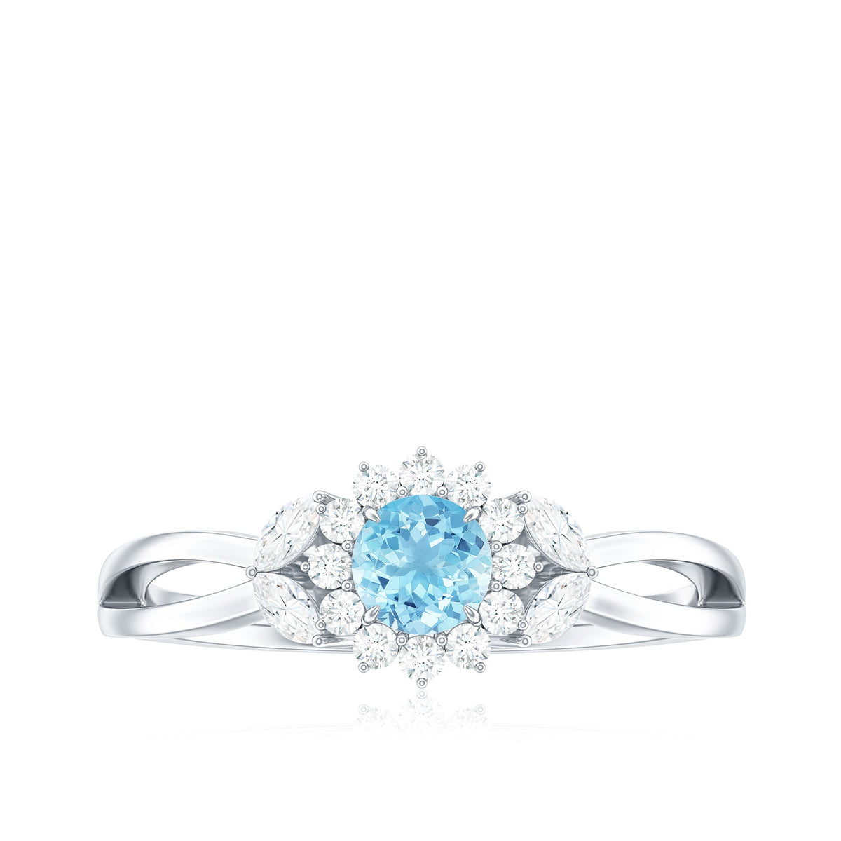 Natural Aquamarine Flower Promise Ring with Diamond