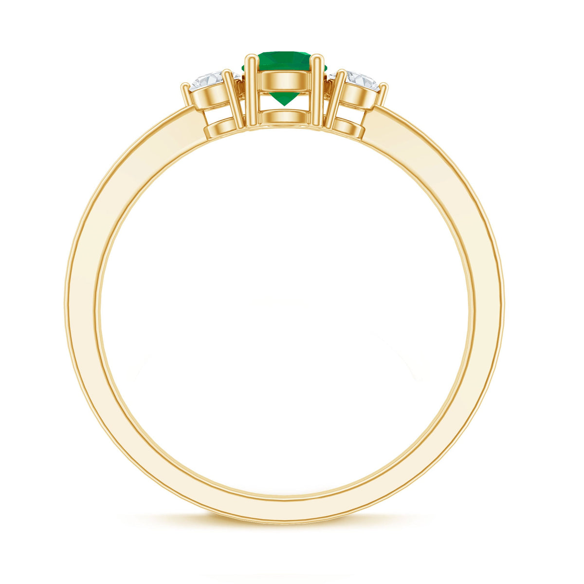 Round Shaped Real Emerald and Diamond Three Stone Promise Ring
