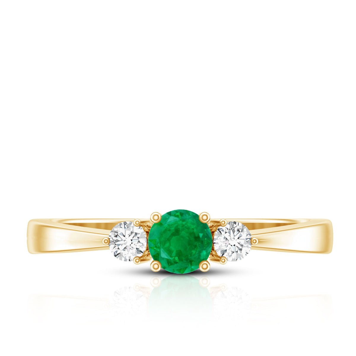 Round Shaped Real Emerald and Diamond Three Stone Promise Ring