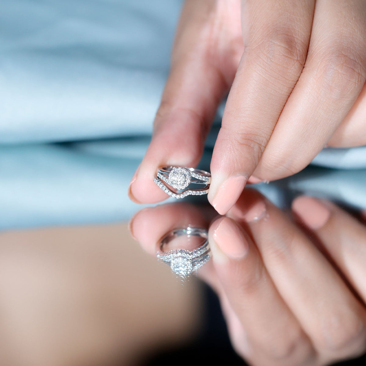 Round Moissanite Bypass Wedding Ring Set