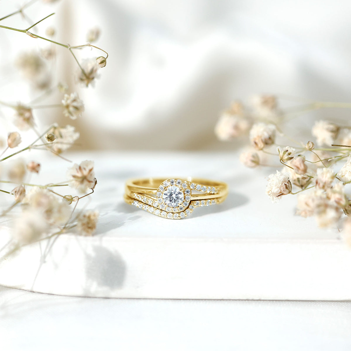 Round Moissanite Bypass Wedding Ring Set