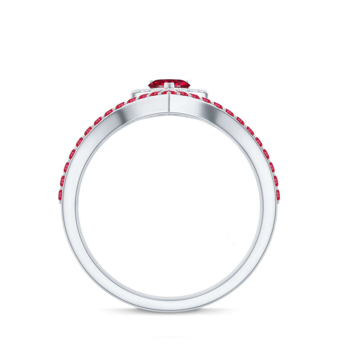 Lab Created Ruby and Diamond Heart Wedding Ring Set