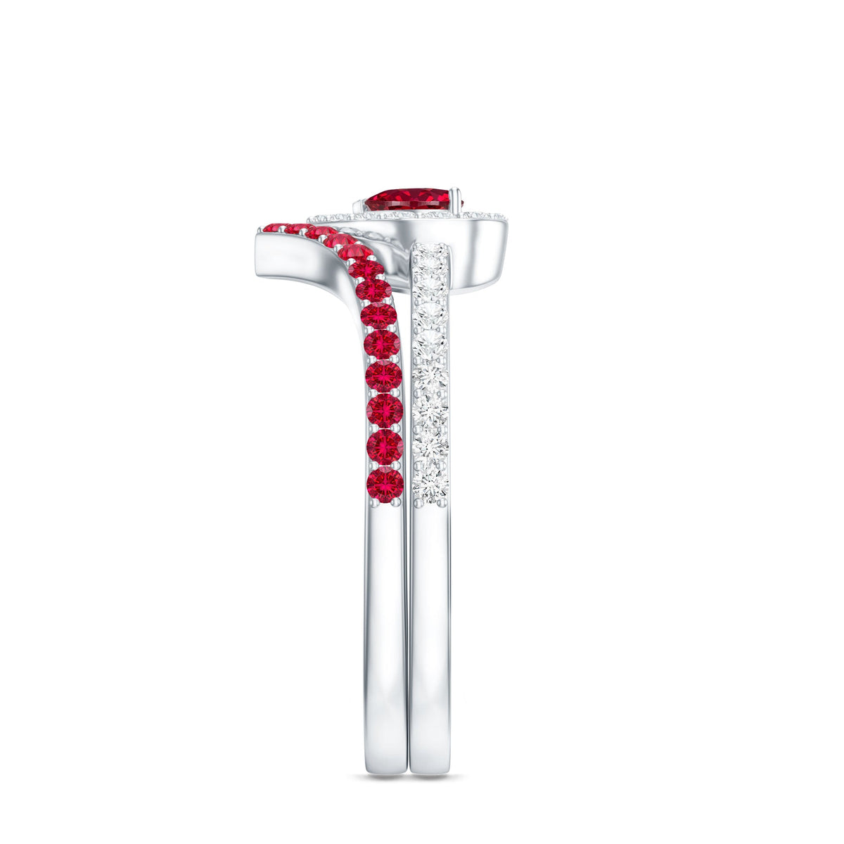 Lab Created Ruby and Diamond Heart Wedding Ring Set