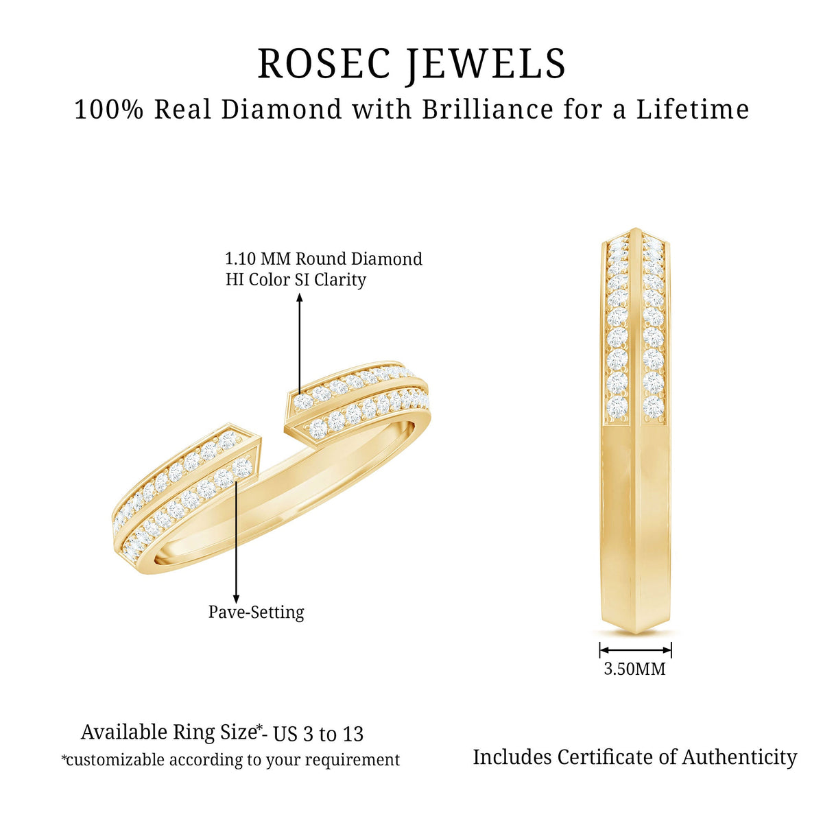 Certified Natural Diamond Anniversary Ring in Cuff Style