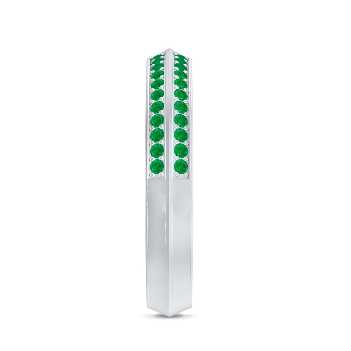Contemporary Emerald and Diamond Open Wedding Band Ring