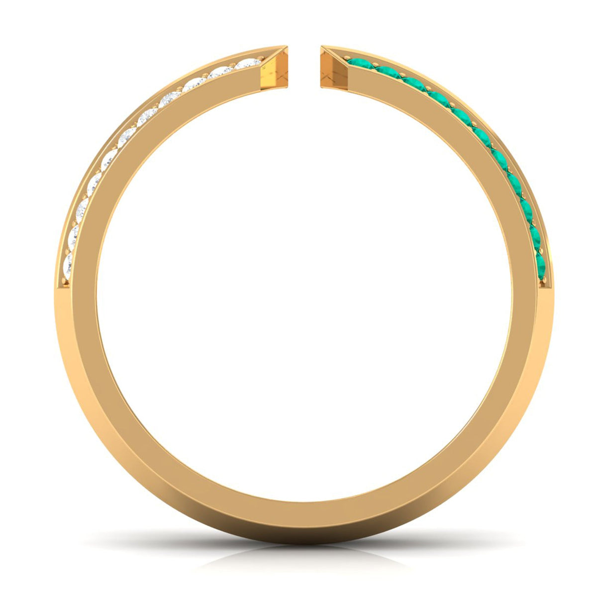 Contemporary Emerald and Diamond Open Wedding Band Ring