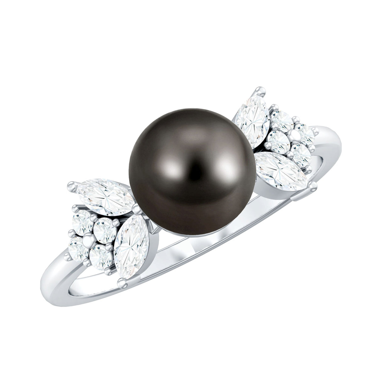Nature Inspired Tahitian Pearl Engagement Ring with Diamond