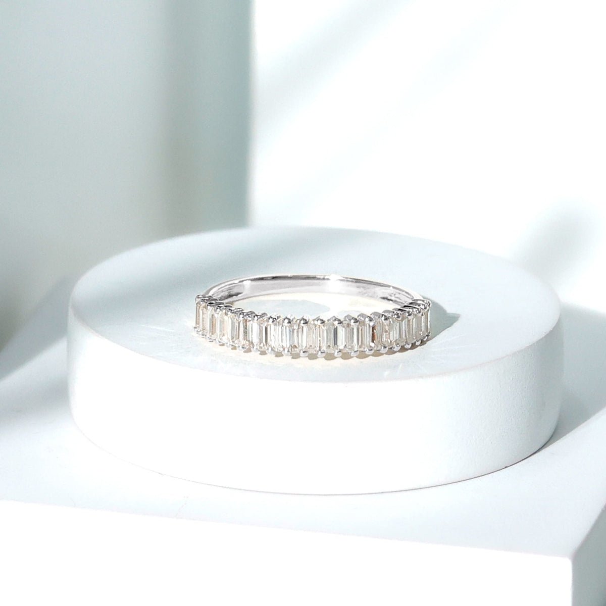 Certified Baguette Cut Moissanite Half Eternity Band Ring