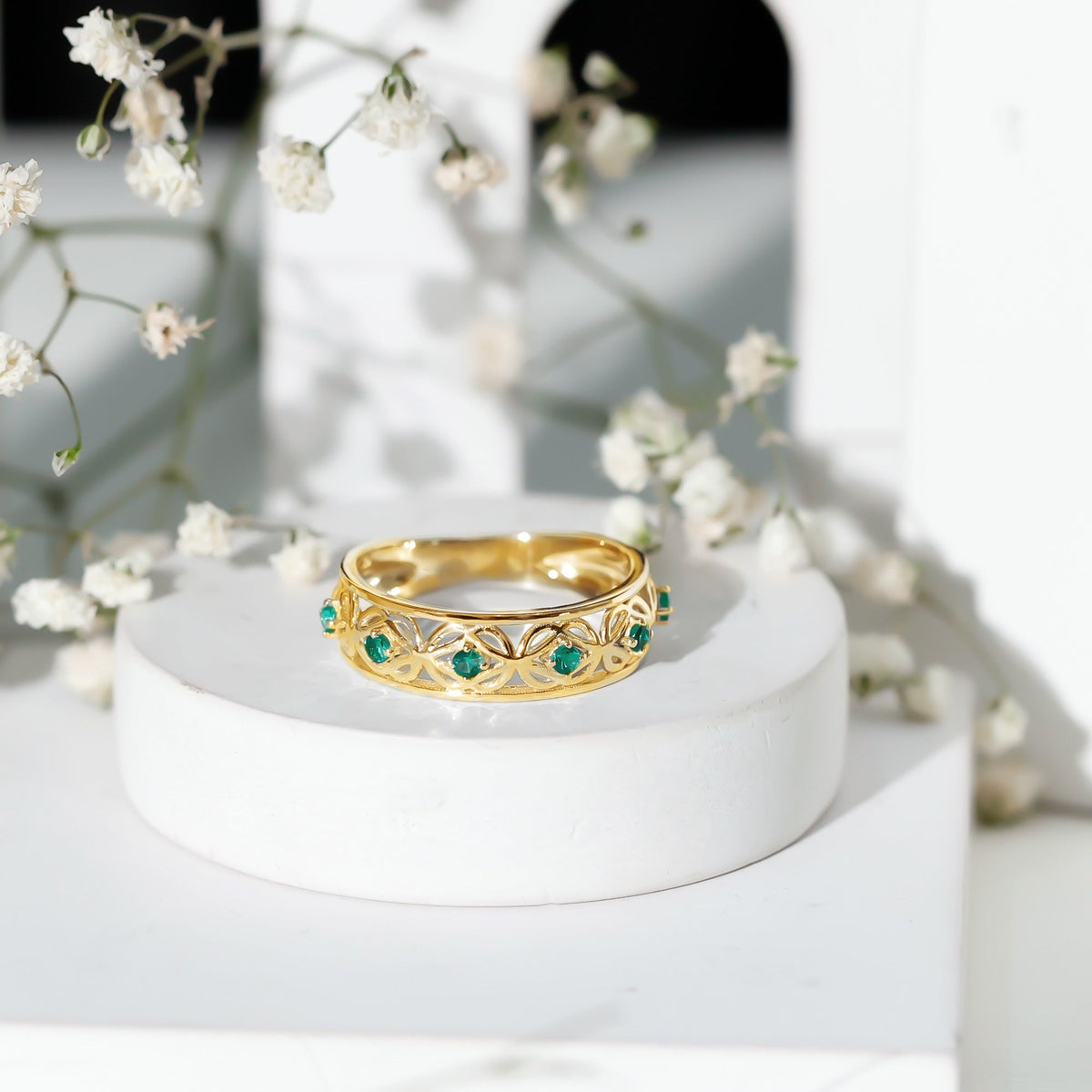Lab Created Emerald Vintage Inspired Eternity Band
