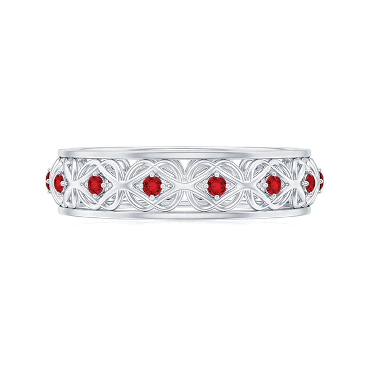 Vintage Style Lab Created Ruby Celtic Wedding Band with Certificate