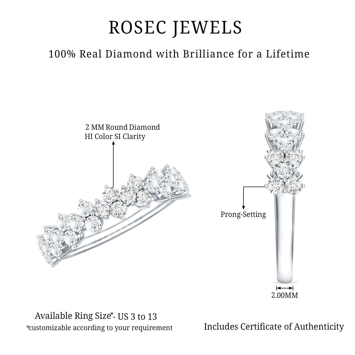 Natural Diamond Half Eternity Wedding Band with Certificate