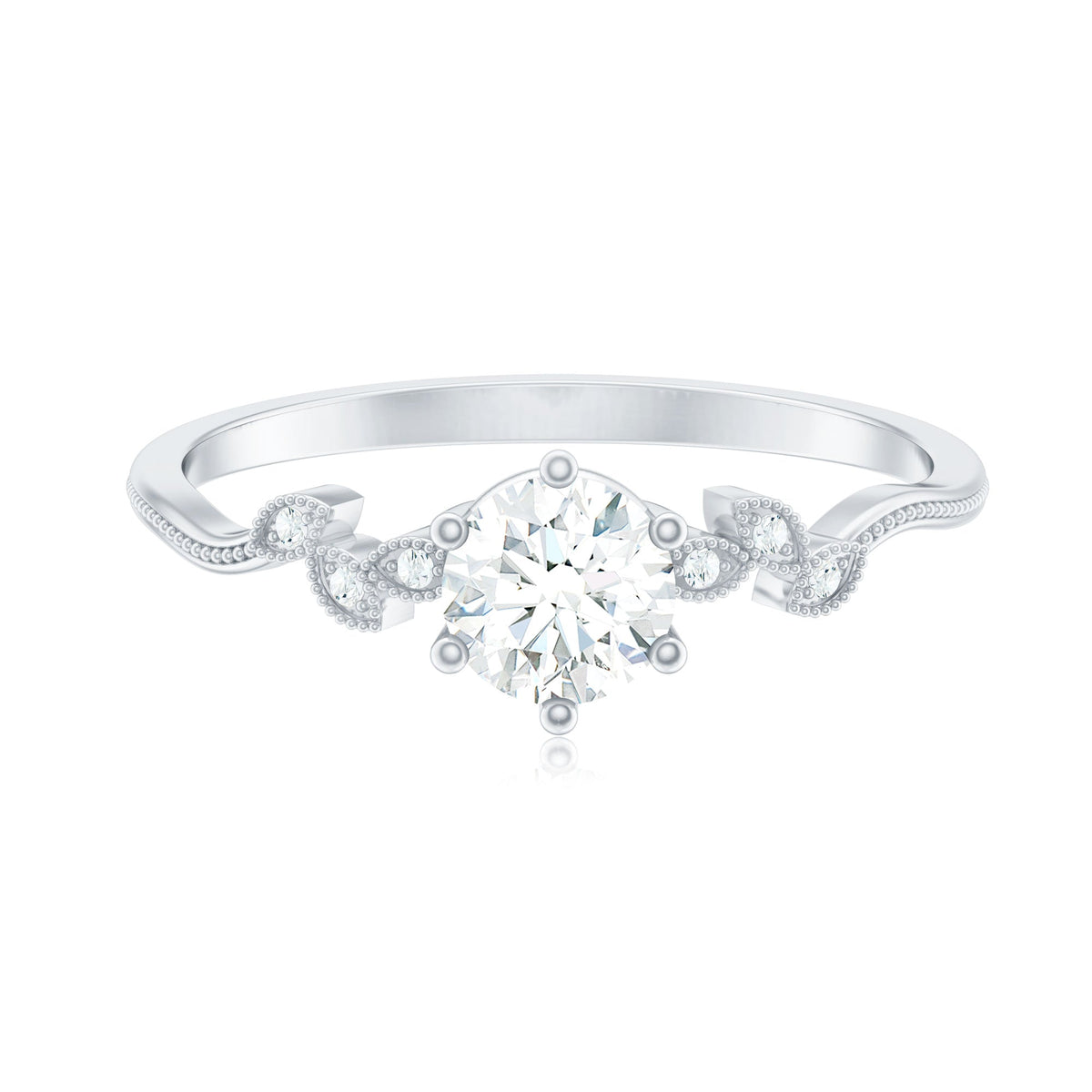 Certified Moissanite Flower Promise Ring with Beaded Detail