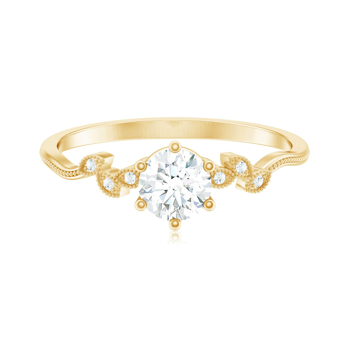 Certified Moissanite Flower Promise Ring with Beaded Detail