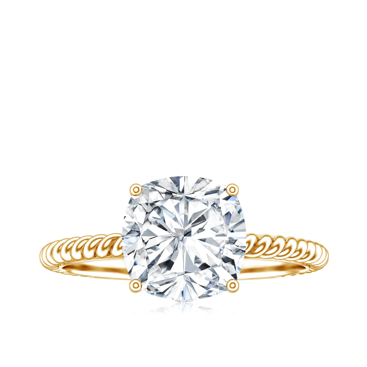 Cushion Cut Moissanite Solitaire Engagement Ring with Twisted Rope