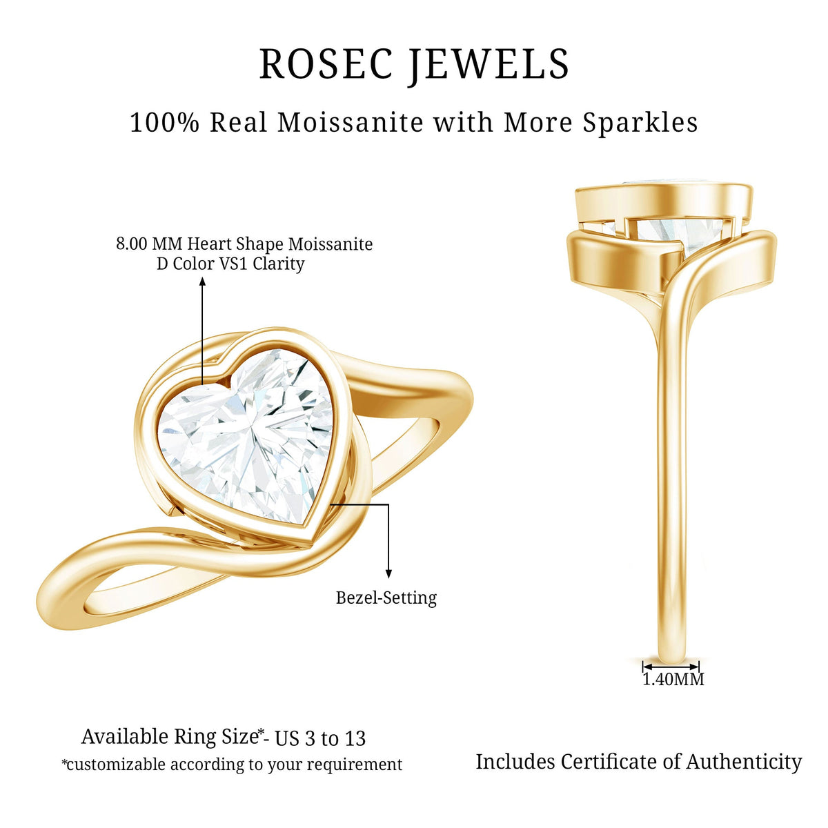 Heart Shape Moissanite Bypass Engagement Ring for Women