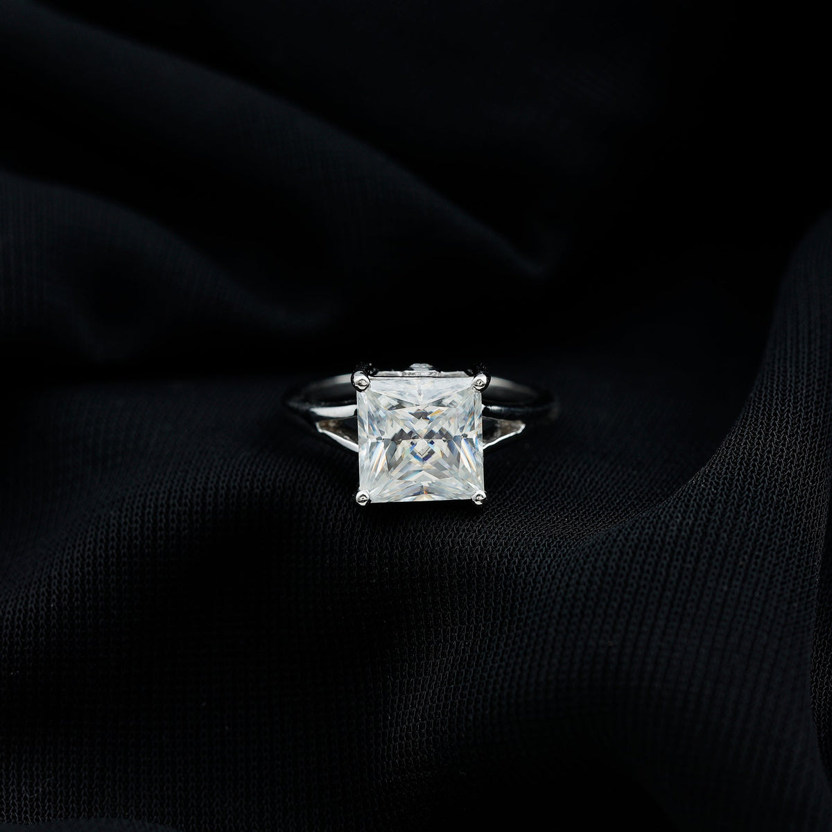 Certified 3 Carat Moissanite Princess Cut Engagement Ring with Split Shank