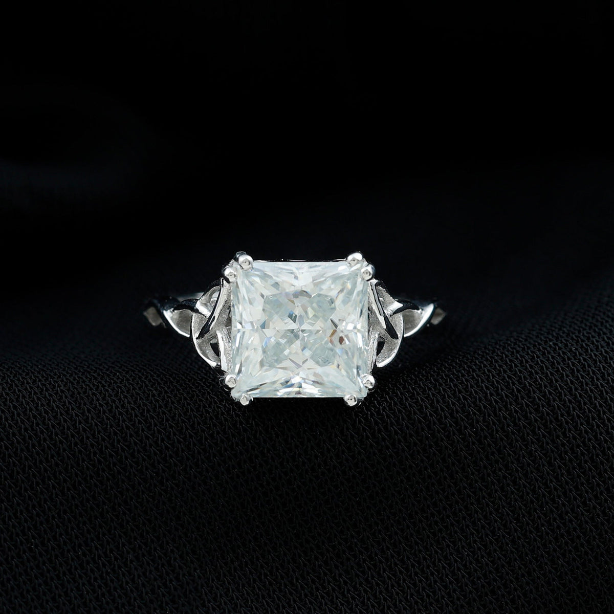 Moissanite Princess Cut Engagement Ring With Celtic Knot Design