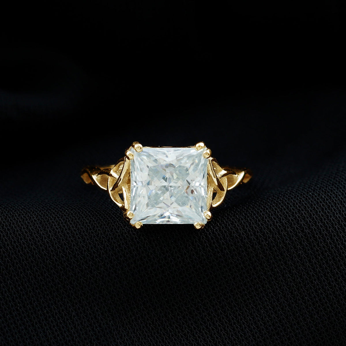 Moissanite Princess Cut Engagement Ring With Celtic Knot Design