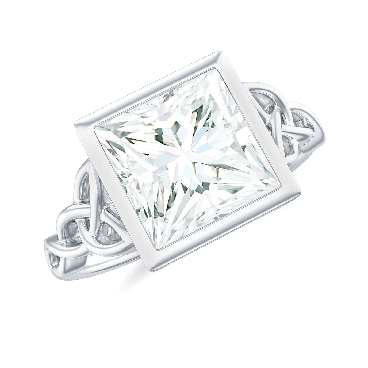 Princess Cut Moissanite Celtic Engagement Ring in Bezel Setting