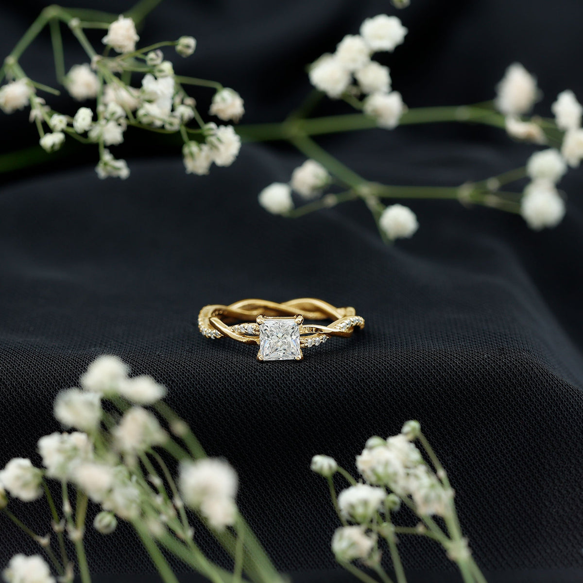 Princess Cut Moissanite Braided Engagement Ring for Women