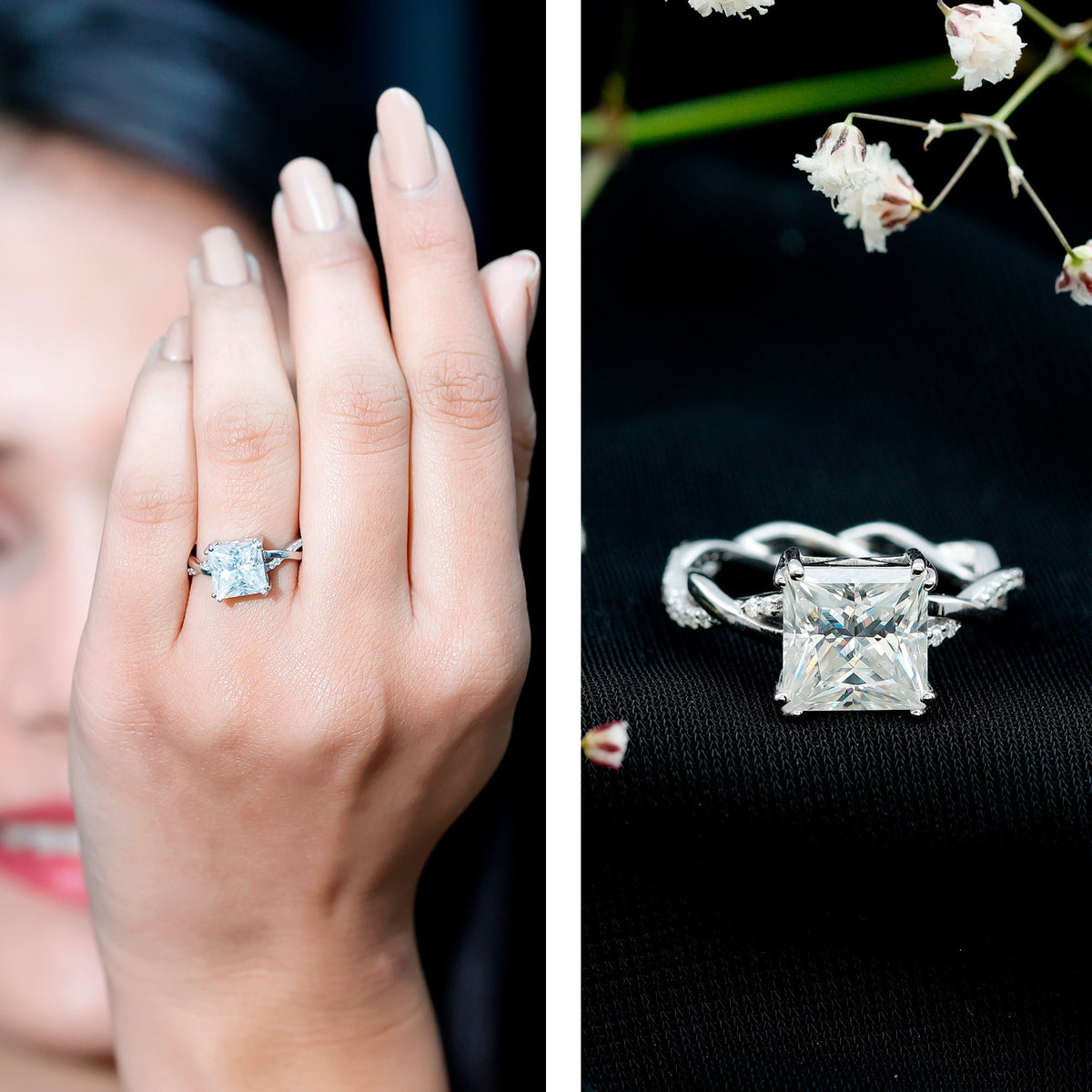 3 CT Princess Cut Moissanite Engagement Ring in Double Prong Setting