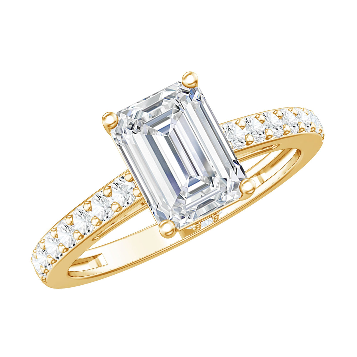 Certified Moissanite Emerald Cut Engagement Ring with Hidden Halo