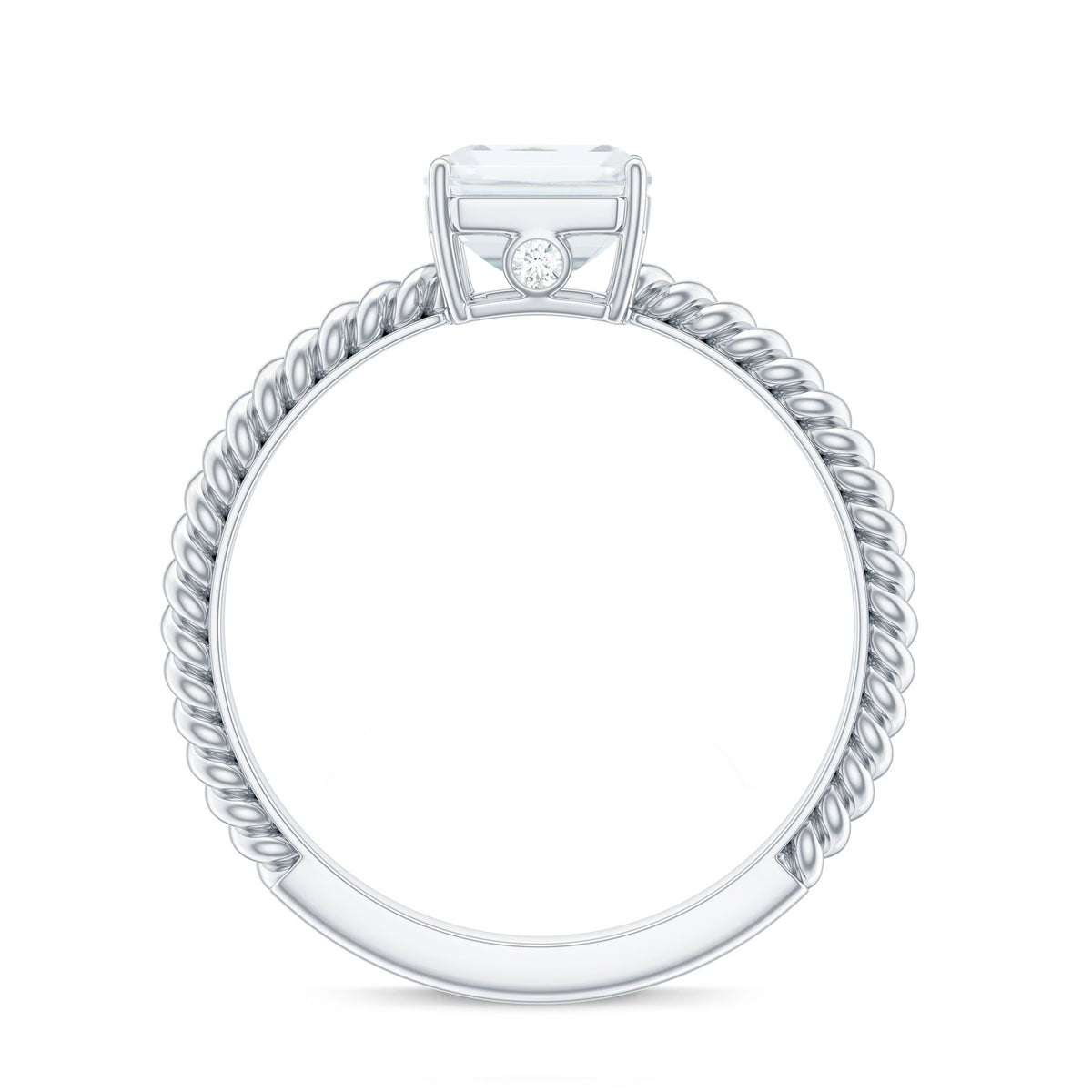 Emerald Cut Moissanite Engagement Ring with Twisted Rope Design