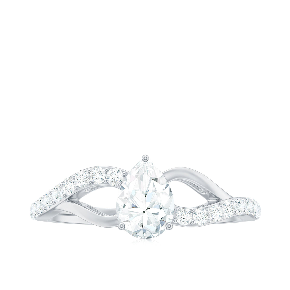 Certified Pear Cut Moissanite Split Shank Engagement Ring
