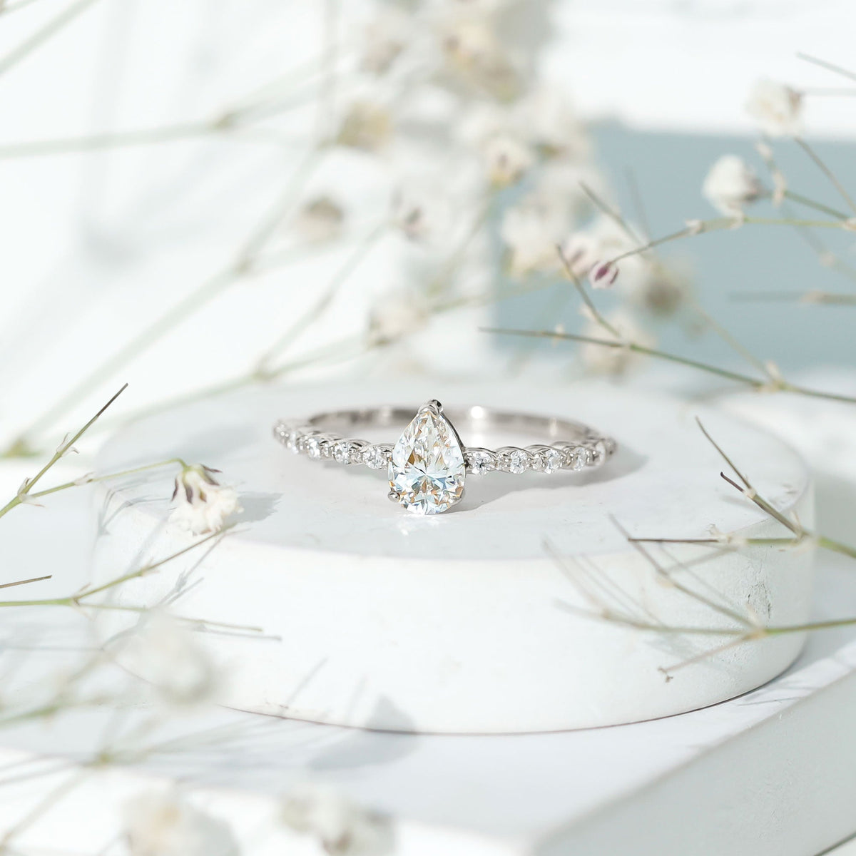 Pear Shape Solitaire Moissanite Promise Ring For Her