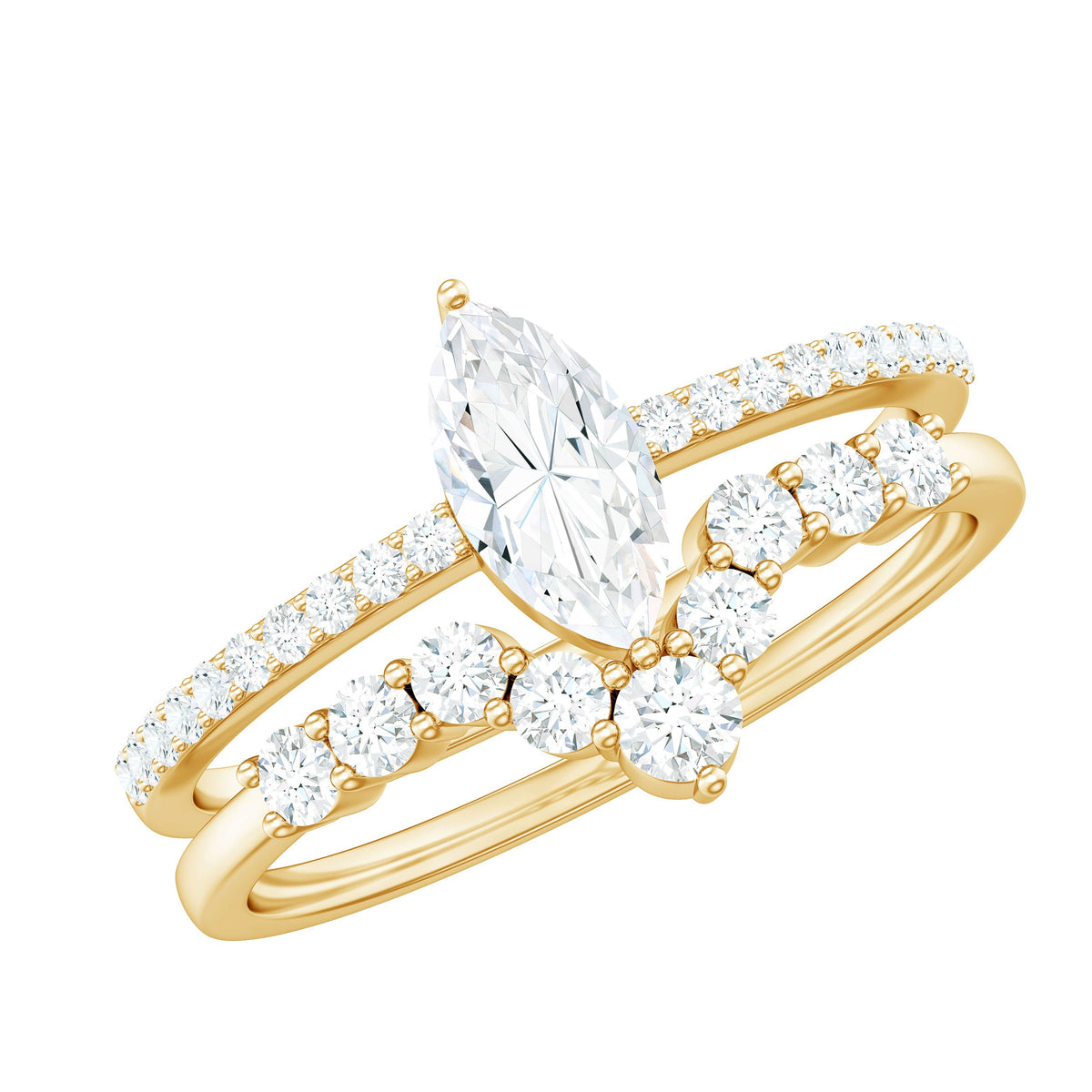 Marquise Cut Moissanite Engagement Ring with V-Shaped Wedding Band