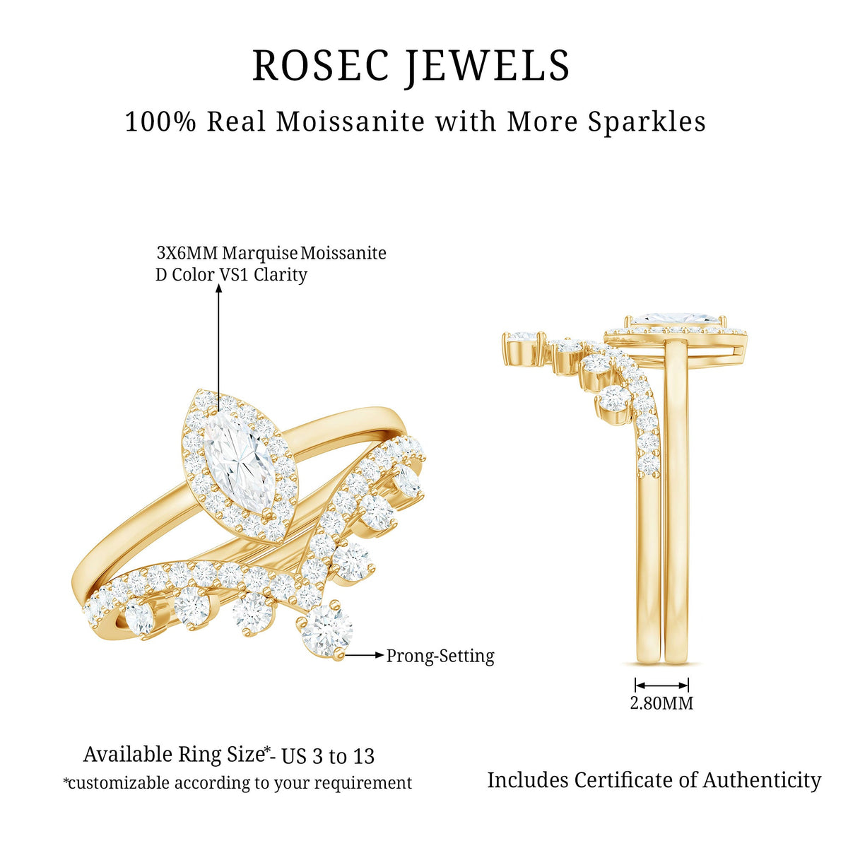 Marquise Cut Moissanite Halo Wedding Ring Set For Women