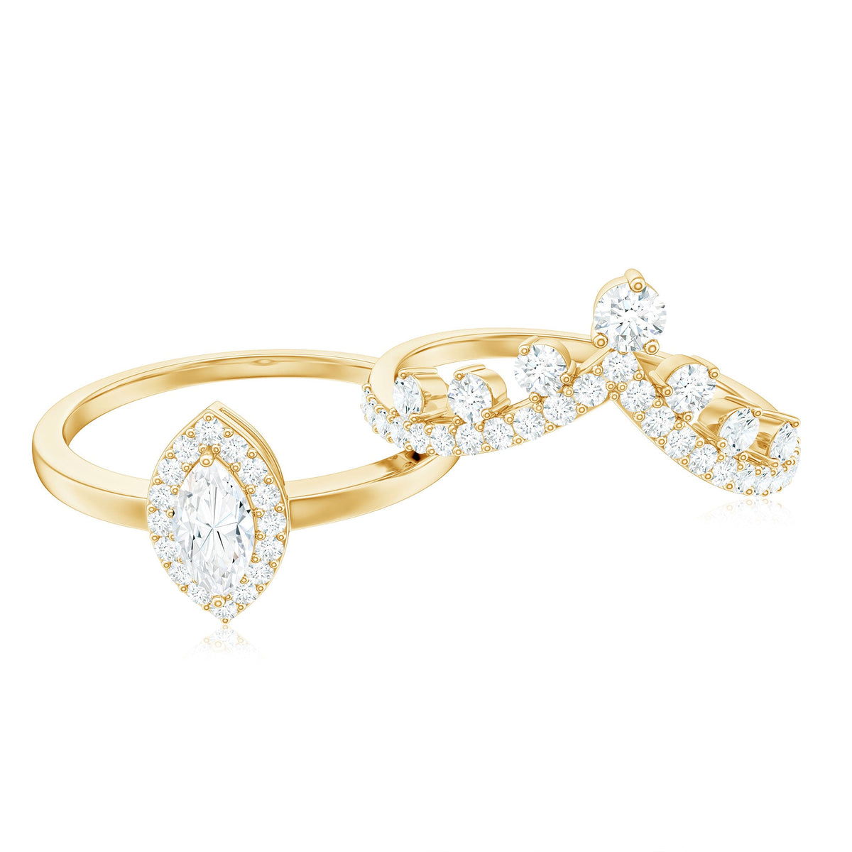 Marquise Cut Moissanite Halo Wedding Ring Set For Women
