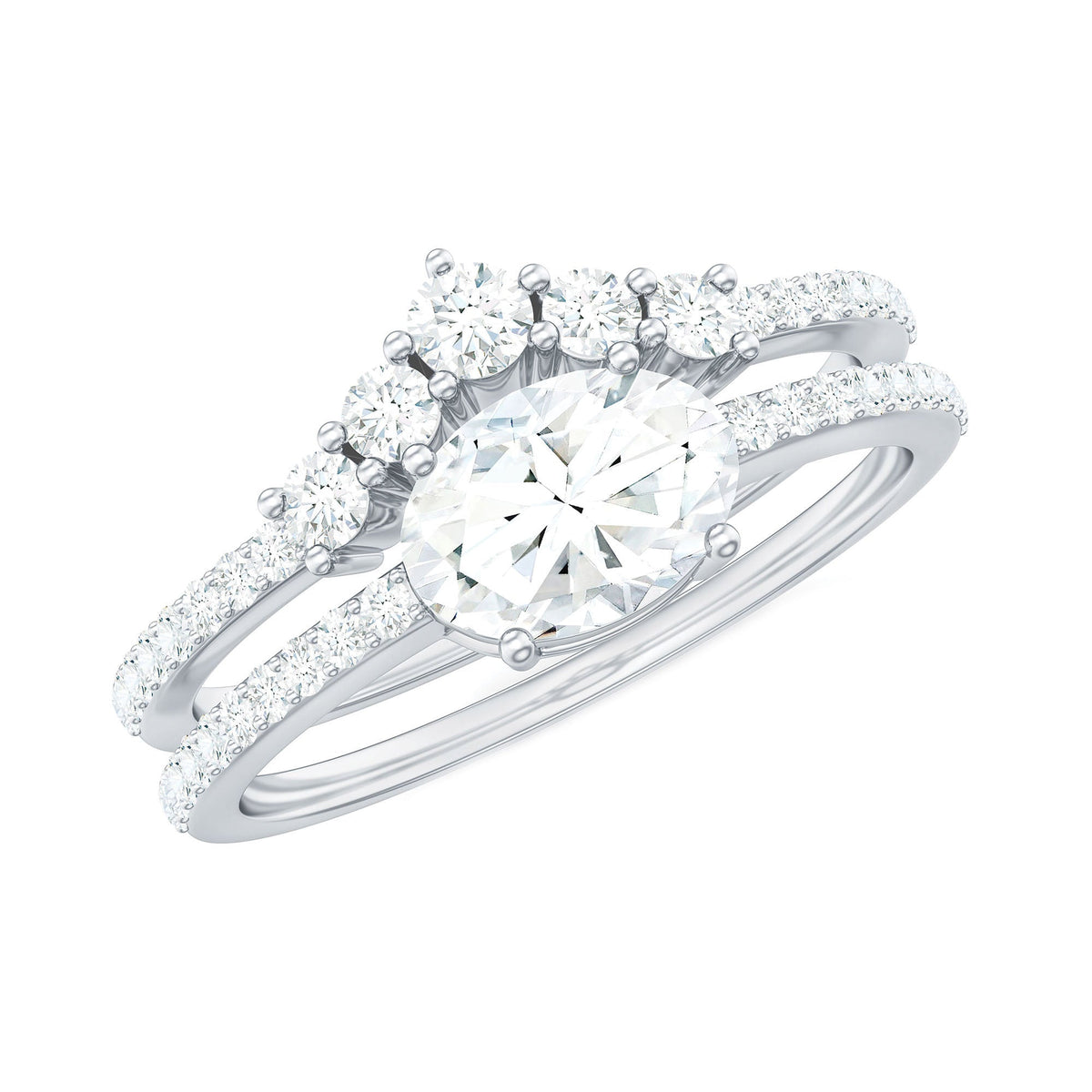 Oval Cut Moissanite Engagement Ring with Wedding Band Set