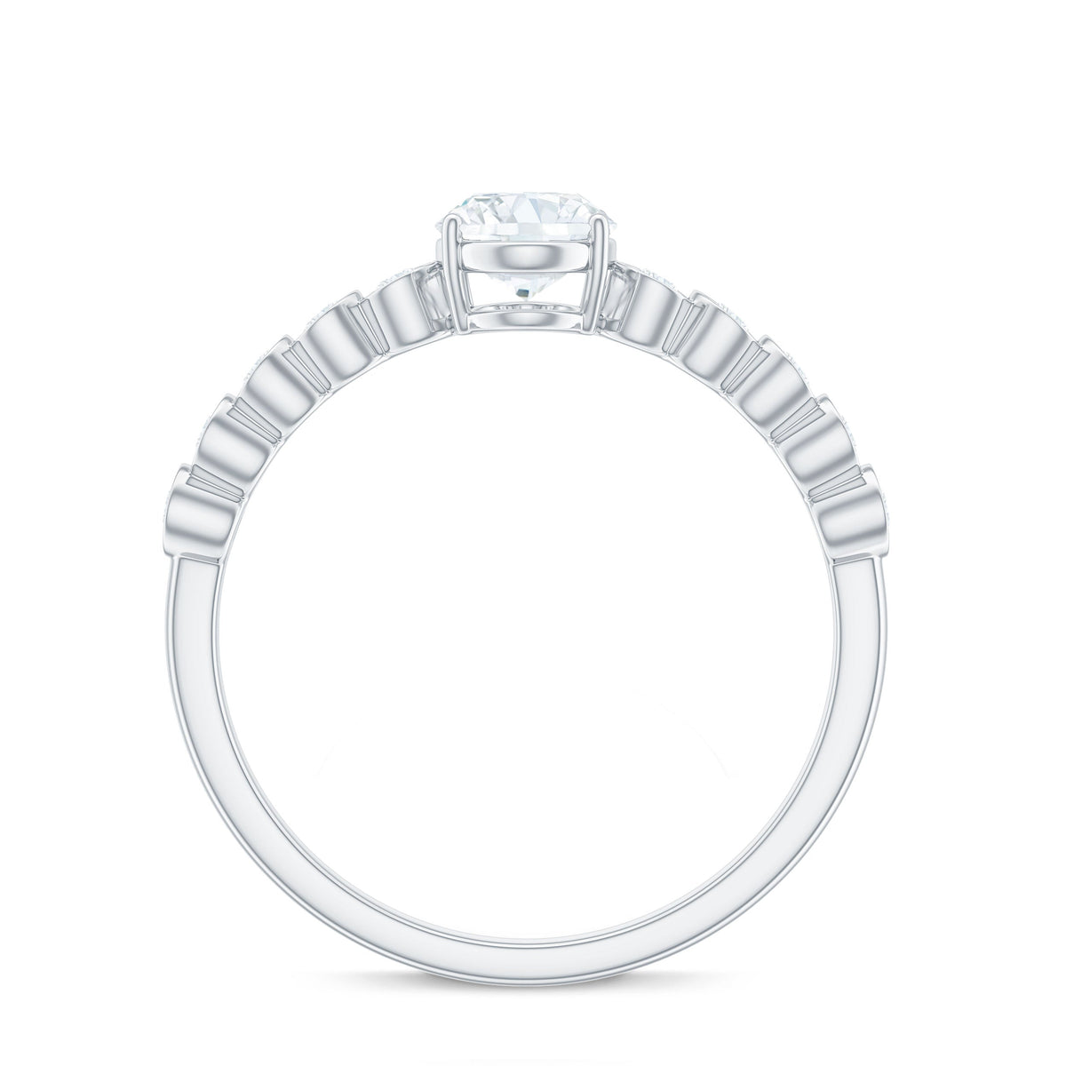 Certified Moissanite Oval Cut Engagement Ring with Side Stones
