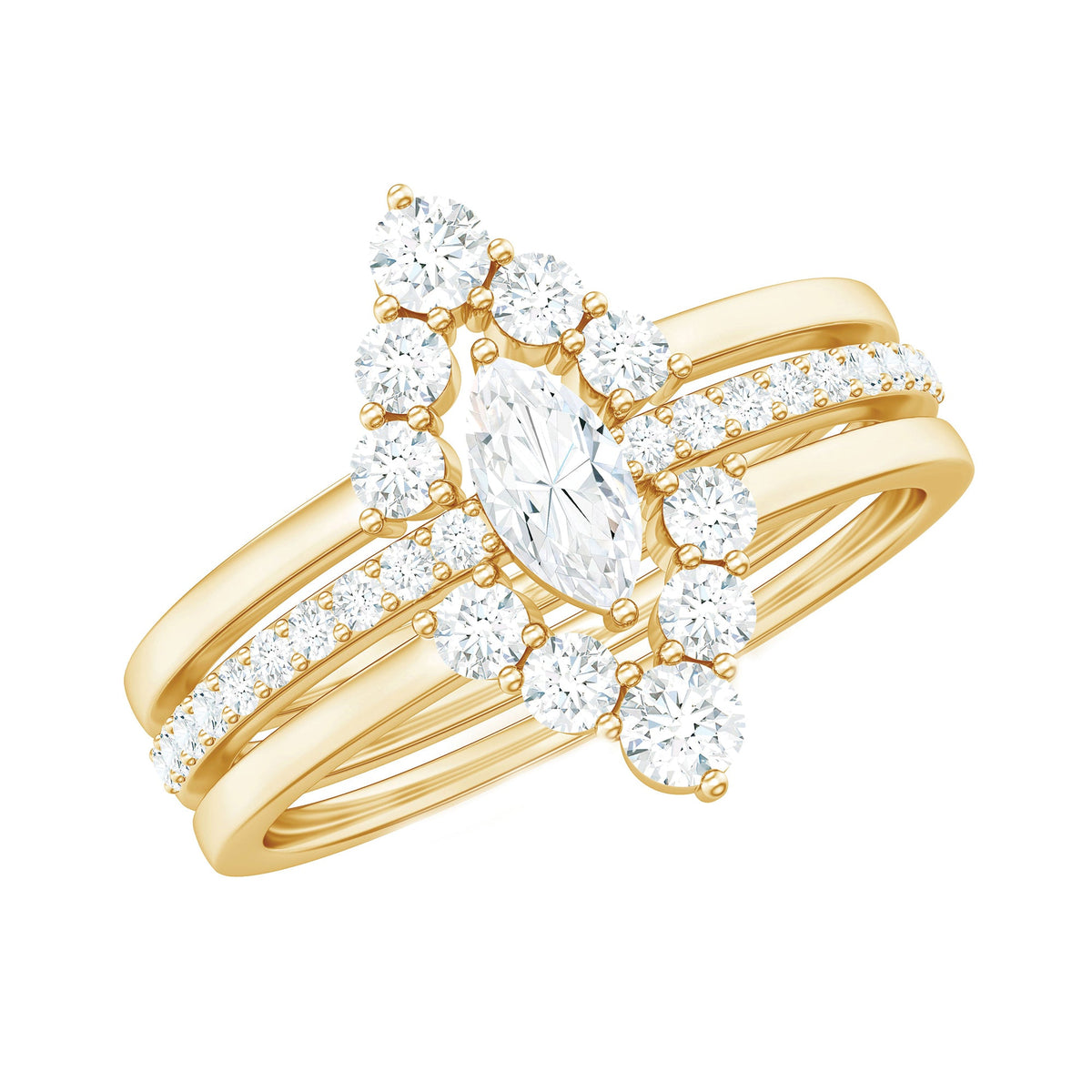 Marquise Cut Moissanite Solitaire Trio Ring Set