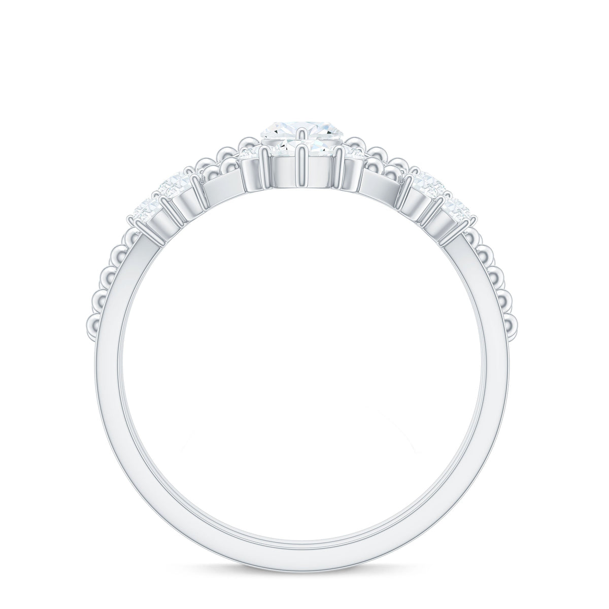 Marquise Cut Moissanite Wedding Ring Set with Beaded Detail