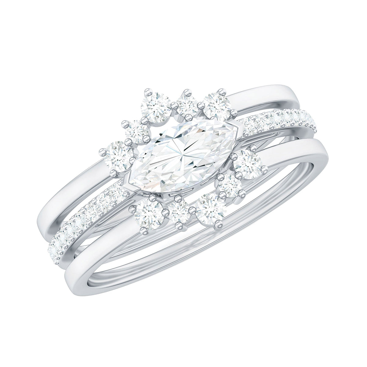 Certified Moissanite Trio Bridal Ring Set for Women