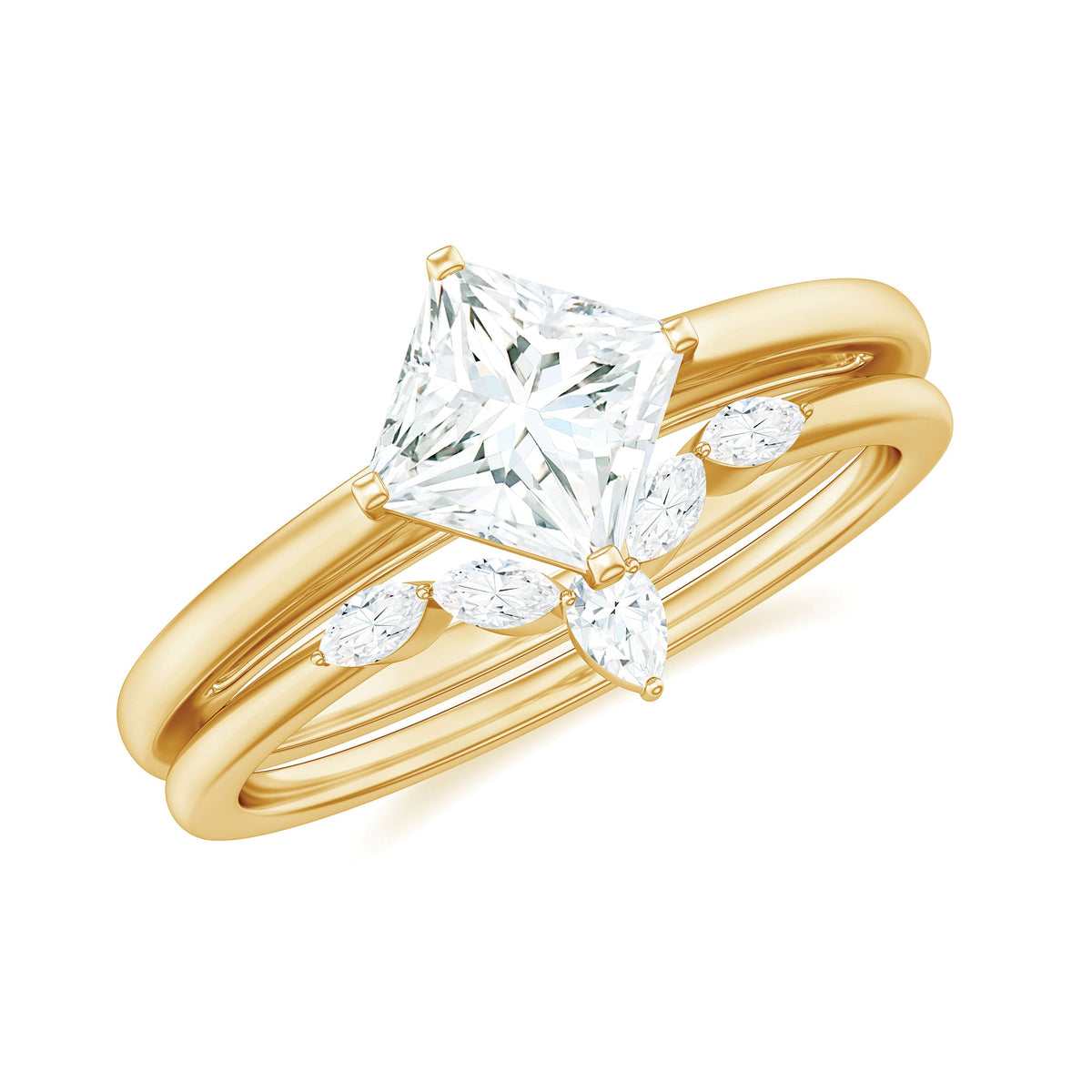 Princess Cut Moissanite Solitaire Wedding Ring Set for Her