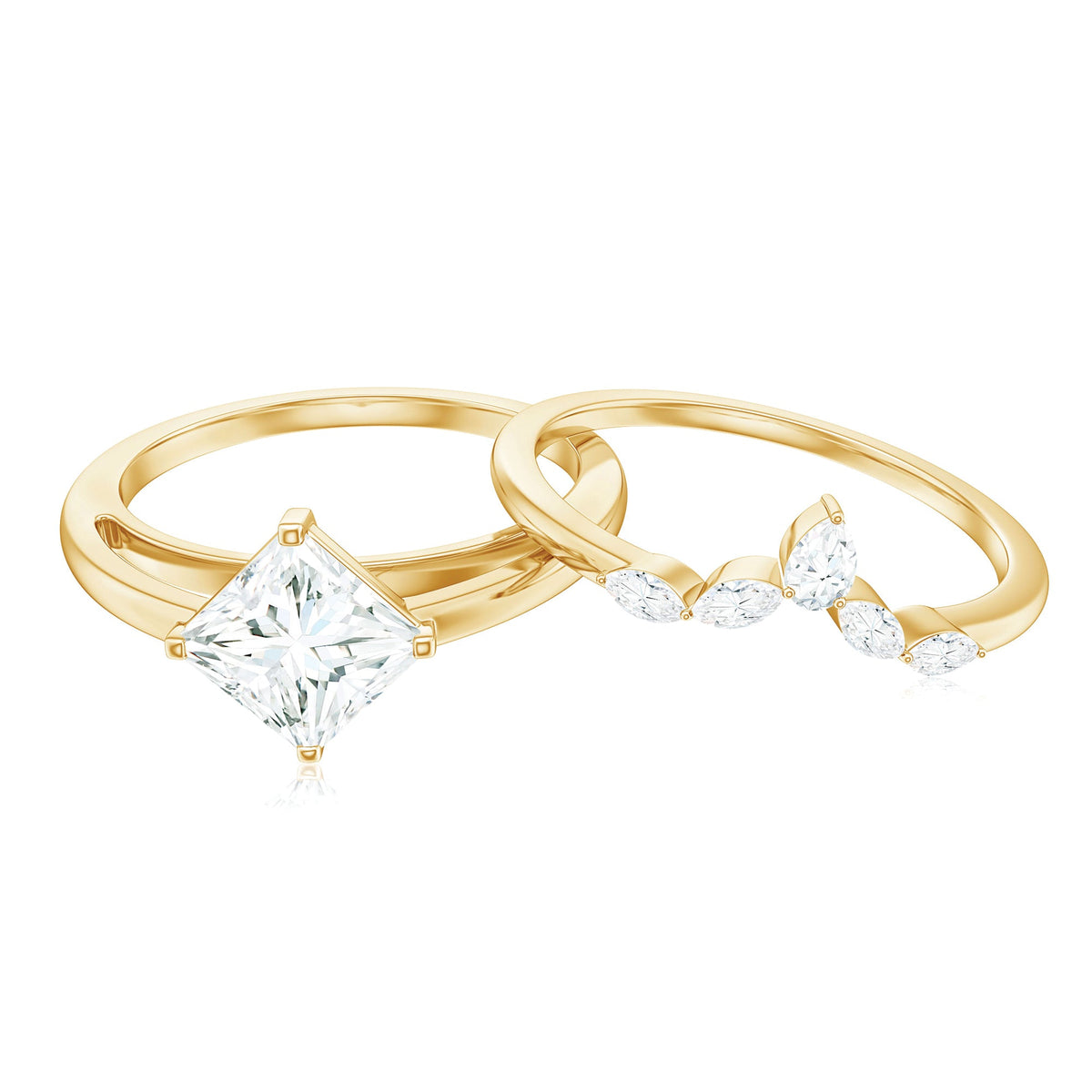 Princess Cut Moissanite Solitaire Wedding Ring Set for Her