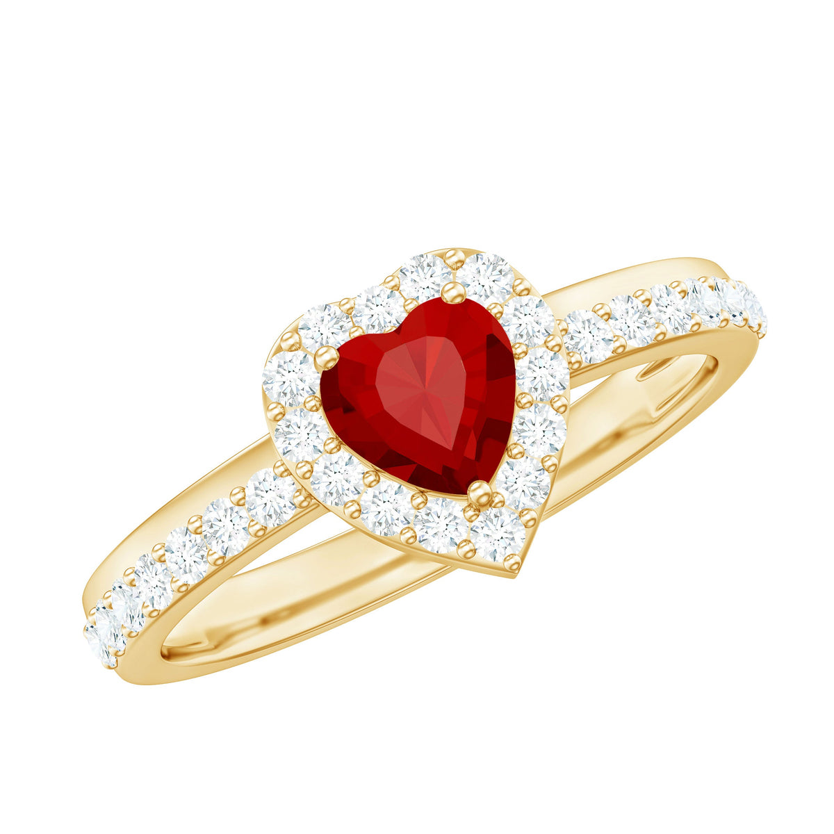 Lab Created Ruby Heart Promise Ring with Diamond Halo