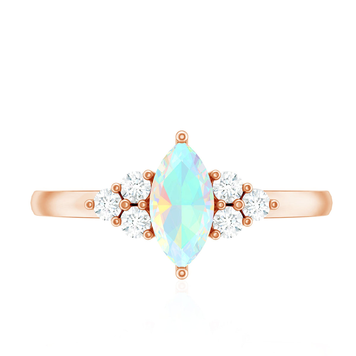 Vintage Looking Rainbow Opal Marquise Engagement Ring with Diamond Trio