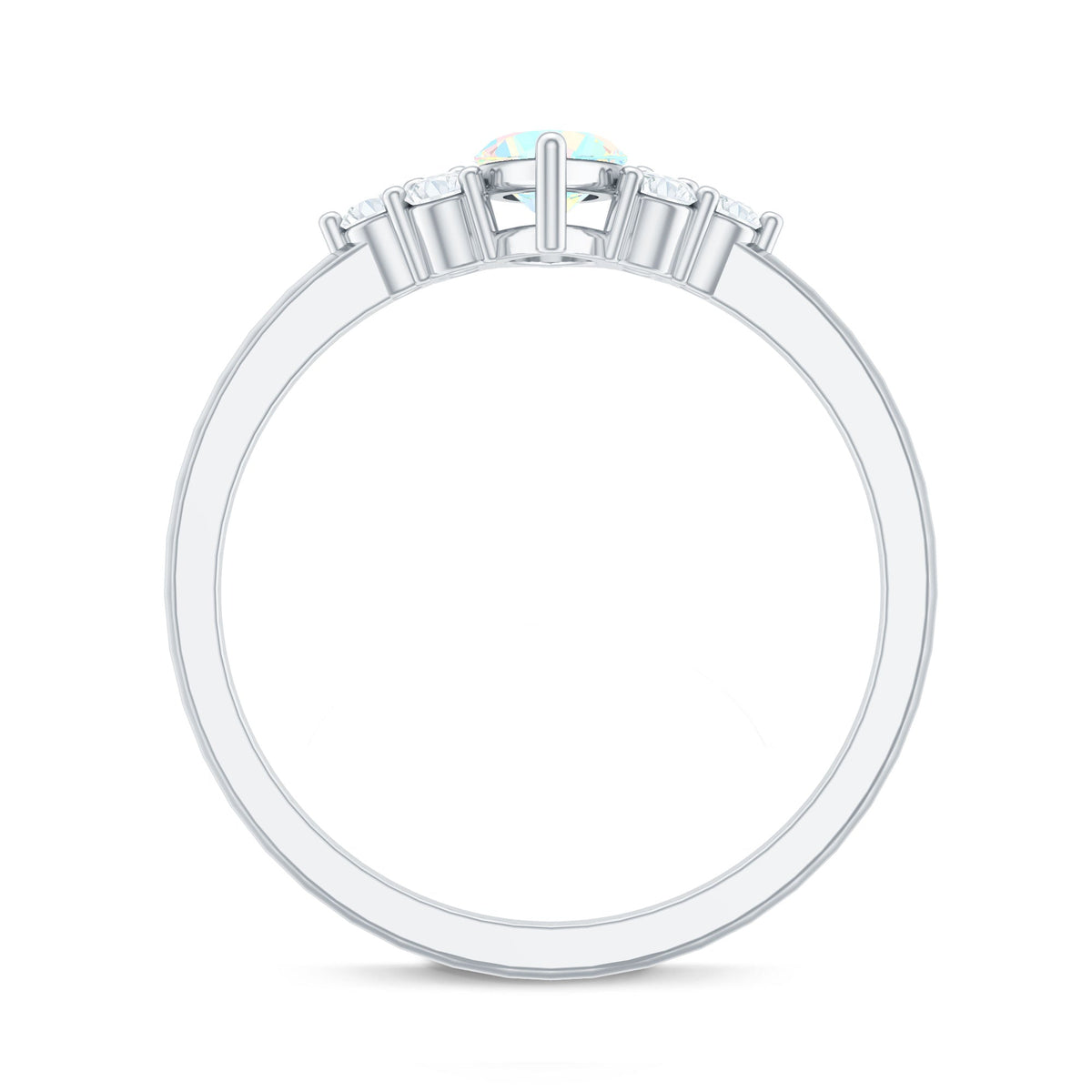 Vintage Looking Rainbow Opal Marquise Engagement Ring with Diamond Trio