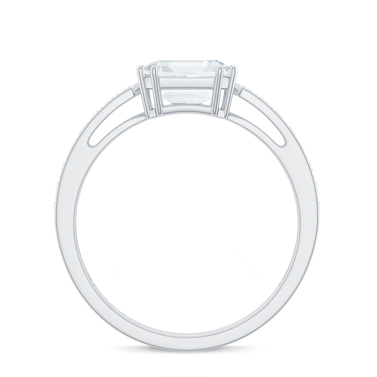 3 Carat Asscher Cut Moissanite Solitaire Engagement Ring with Side Stones