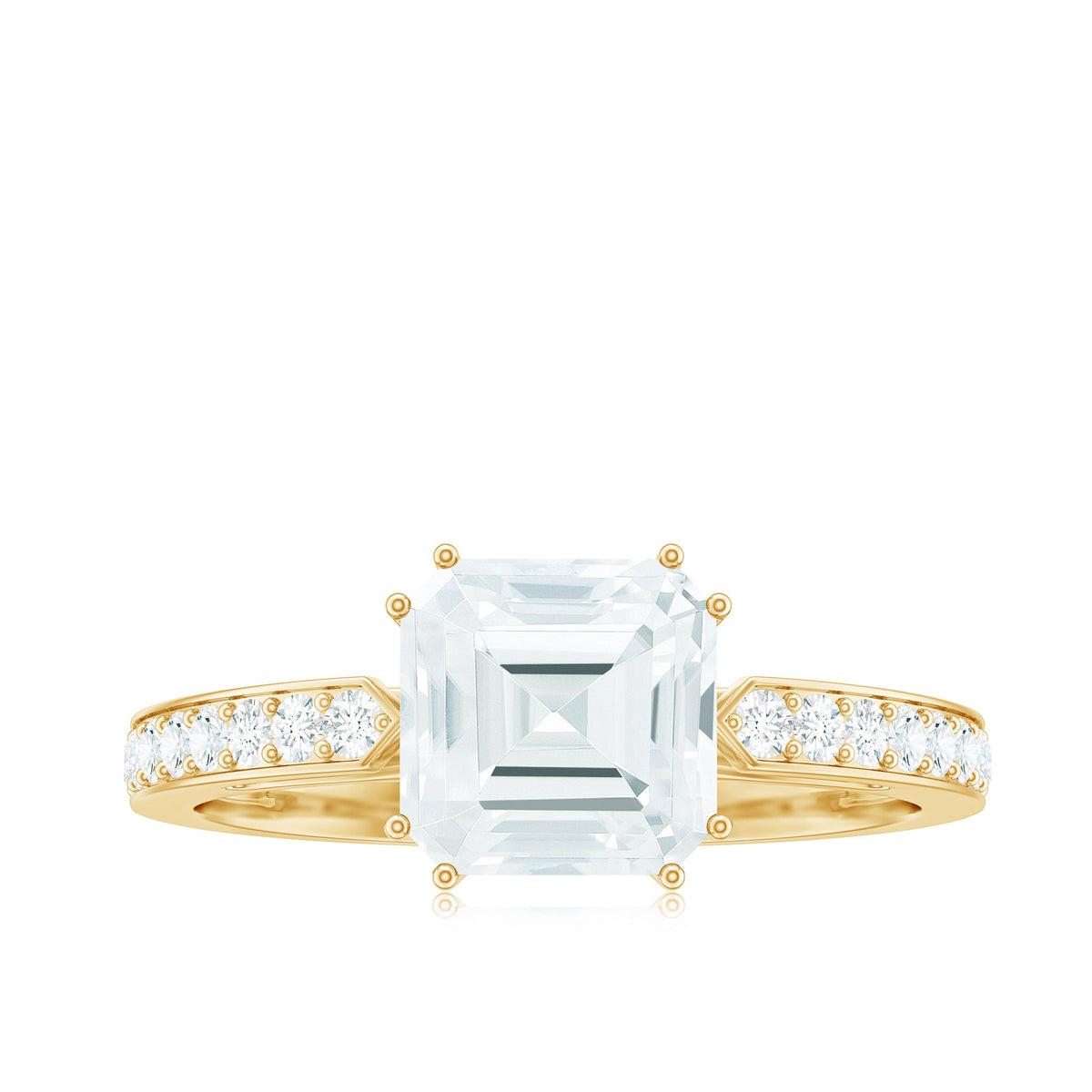 3 Carat Asscher Cut Moissanite Solitaire Engagement Ring with Side Stones