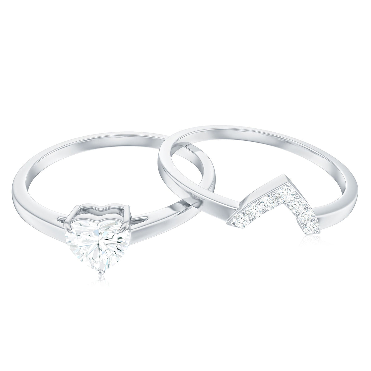 Heart Shaped Moissanite Solitaire Wedding Ring Set for Women
