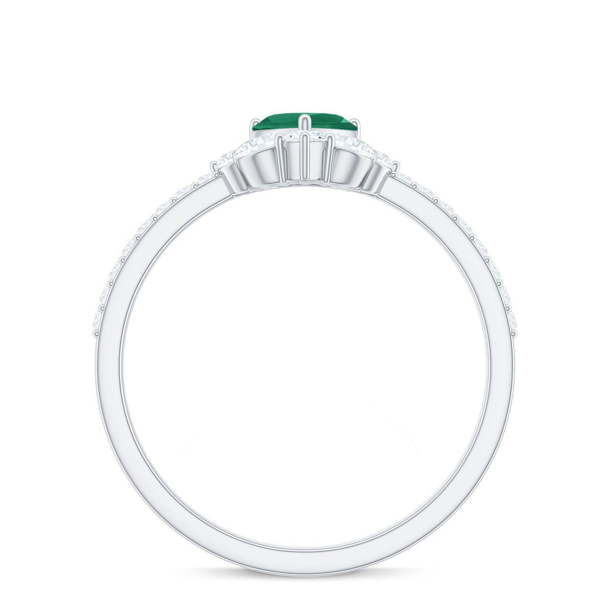 Natural Emerald Heart Promise Ring with Diamond